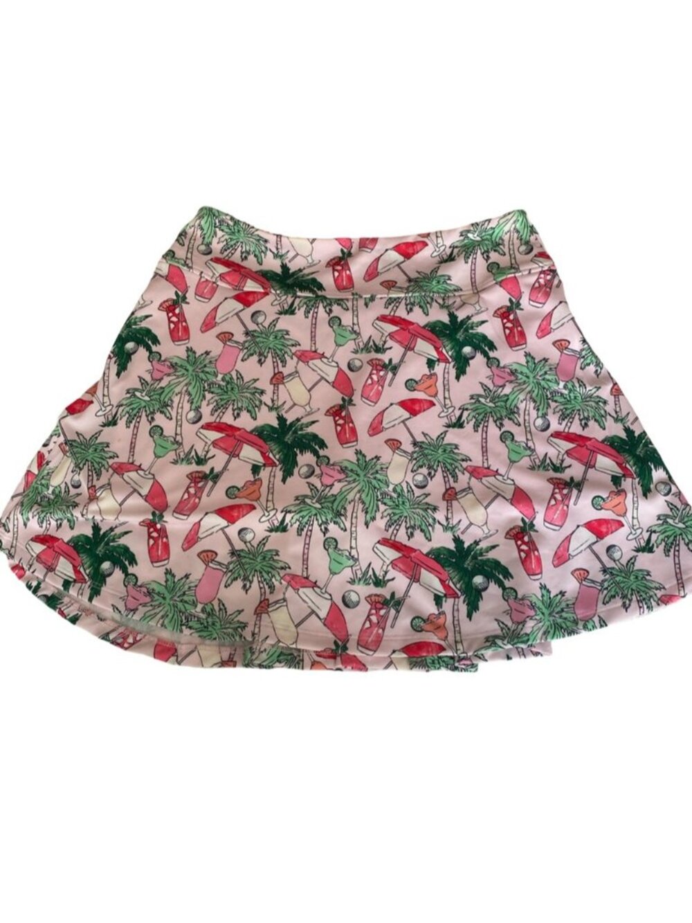 Pink Tropical Skort with Green Palm Print-S